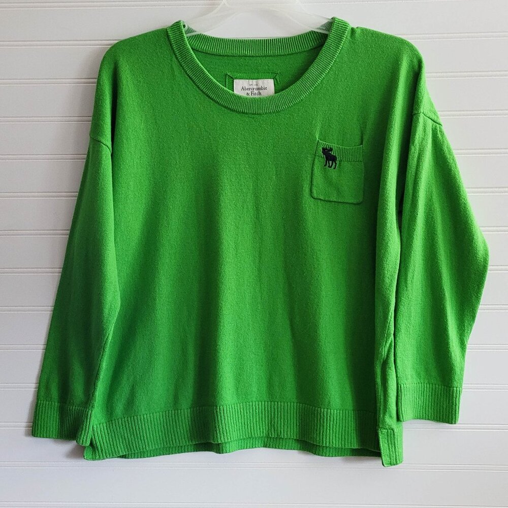 Abercrombie Fitch Sweater Womens Large Green Cashmere Blend Pocket Logo